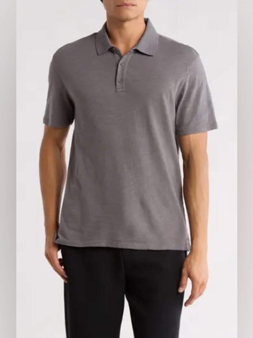 VINCE Designer 100% Cotton Gray Short Sleeve Slub Polo Shirt Men’s Size Small